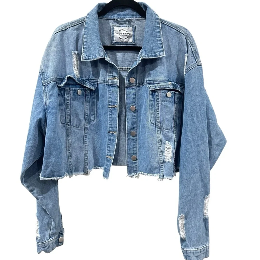 American Bazi Cropped Denim Jacket, 100% Cotton, Size 1X - Picture 3 of 11